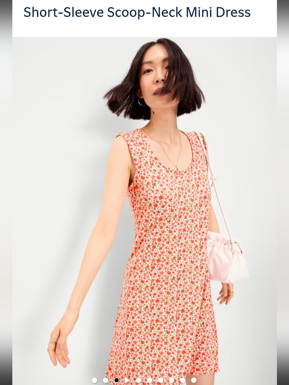 Old Navy Coral and Green Floral Scoop-Neck Mini Dress